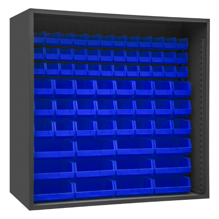 Durham 5023-72-5295 Enclosed Shelving, 12 Gauge, 72 Blue Bins, 72 X 24 X 72