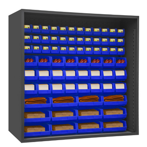 Durham 5023-72-5295 Enclosed Shelving, 12 Gauge, 72 Blue Bins, 72 X 24 X 72