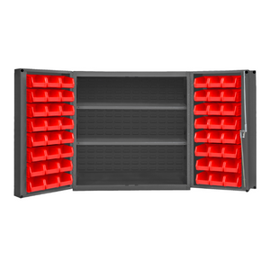 Durham DC-243636-48-2S-1795 Cabinet, 14 Gauge, 2 Shelves, 48 Red Bins, 36 X 24 X 36