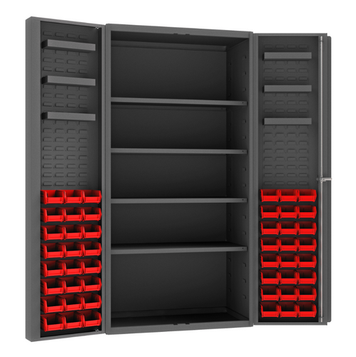 Durham DC36-48-4S6DS-1795 Cabinet, 14 Gauge, 4 Shelves, 6 Door Trays, 48 Red Bins, 36 X 24 X 72