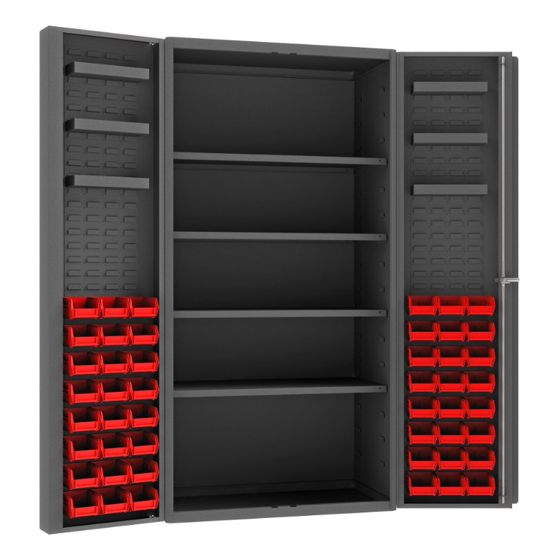 Durham DC36-48-4S6DS-1795 Cabinet, 14 Gauge, 4 Shelves, 6 Door Trays, 48 Red Bins, 36 X 24 X 72