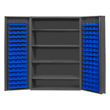 Load image into Gallery viewer, Durham DC48-128-4S-5295 Cabinet, 14 Gauge, 4 Shelves, 128 Blue Bins, 48 X 24 X 72