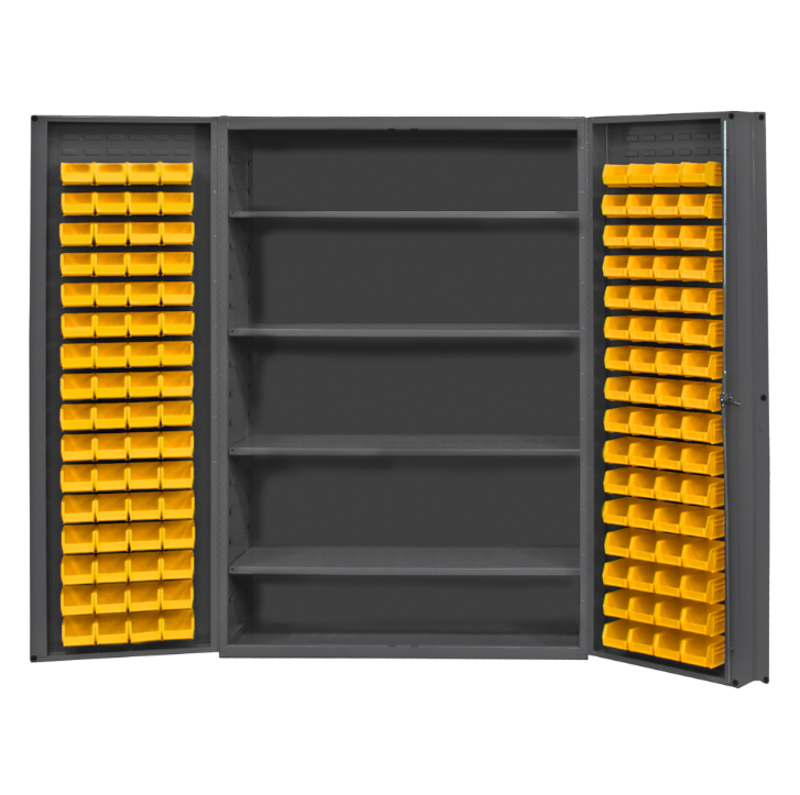 Durham DC48-128-4S-95 Cabinet, 14 Gauge, 4 Shelves, 128 Yellow Bins, 48 X 24 X 72