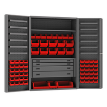 Load image into Gallery viewer, Durham DCBDLP694RDR-1795 Cabinet, 14 Gauge, 4 Drawer, 2 Shelves, 12 Door Trays, 69 Red Bins, 48 X 24 X 72