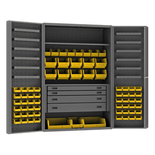 Durham DCBDLP694RDR-95 Cabinet, 14 Gauge, 4 Drawer, 2 Shelves, 12 Door Trays, 69 Yellow Bins, 48 X 24 X 72