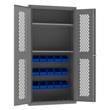 Load image into Gallery viewer, Durham EMDC36182S15B5295 Ventilated Cabinet, 14 Gauge, 2 Shelves, 15 Blue Bins, 36 X 18 X 72