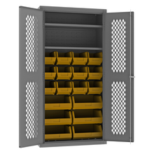 Load image into Gallery viewer, Durham EMDC-361872-18B-2S-95 Ventilated Cabinet, 14 Gauge, 2 Shelves, 18 Yellow Bins, 36 X 18 X 72