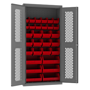 Durham EMDC-361872-30B-1795 Ventilated Cabinet, 14 Gauge, 30 Red Bins, 36 X 18 X 72