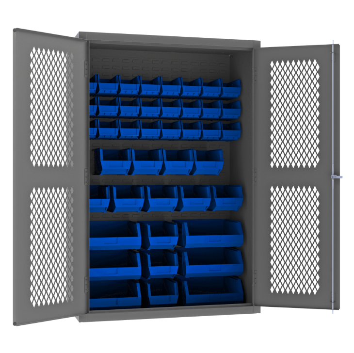 Durham EMDC-482472-42B-5295 Ventilated Cabinet, 14 Gauge, 42 Blue Bins, 48 X 24 X 72