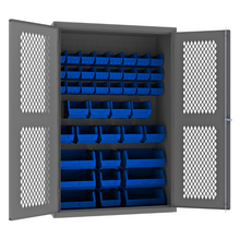 Load image into Gallery viewer, Durham EMDC-482472-42B-5295 Ventilated Cabinet, 14 Gauge, 42 Blue Bins, 48 X 24 X 72