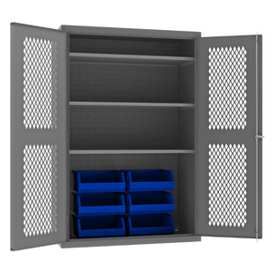 Durham EMDC-482472-6B-3S-5295 Ventilated Cabinet, 14 Gauge, 3 Shelves, 6 Blue Bins, 48 X 24 X 72