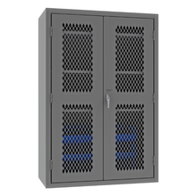 Load image into Gallery viewer, Durham EMDC-482472-6B-3S-5295 Ventilated Cabinet, 14 Gauge, 3 Shelves, 6 Blue Bins, 48 X 24 X 72