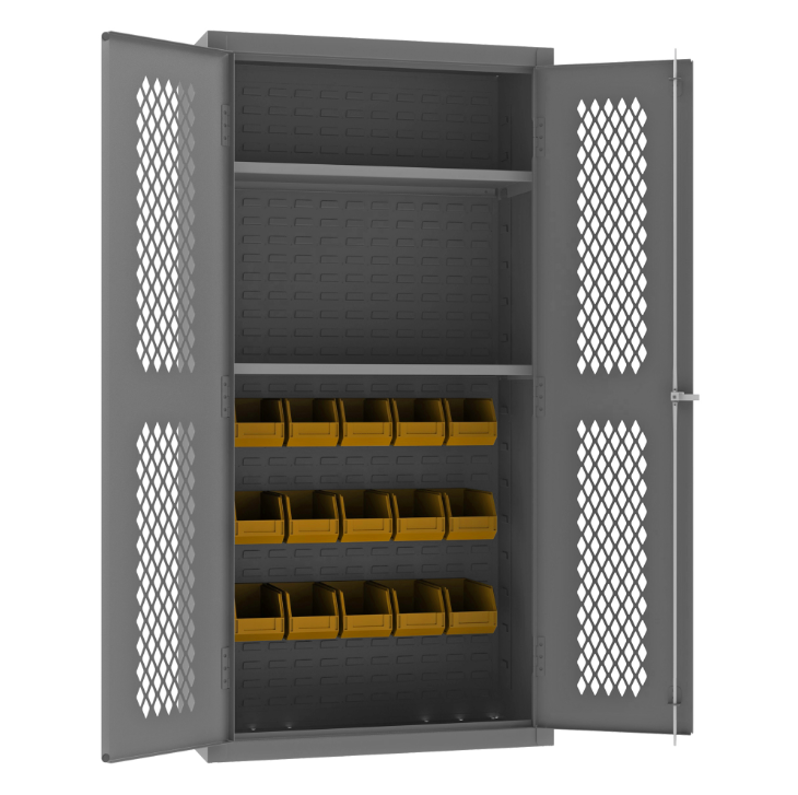 Durham EMDC36242S15B95 Ventilated Cabinet, 14 Gauge, 2 Shelves, 15 Yellow Bins, 36 X 24 X 72