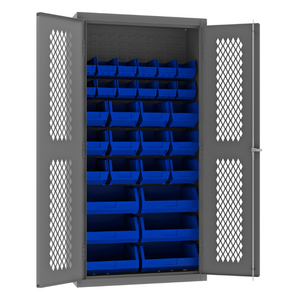 Durham EMDC-362472-30B-5295 Ventilated Cabinet, 14 Gauge, 30 Blue Bins, 36 X 24 X 72