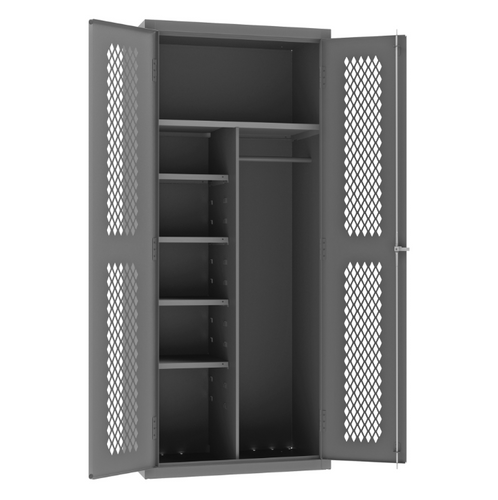 Durham EMDC-362484-HDL-95 Ventilated Janitorial Cabinet, 14 Gauge, 5 Shelves, 36 X 24 X 84