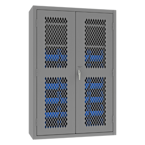 Durham EMDC-481872-24B-2S-5295 Ventilated Cabinet, 14 Gauge, 2 Shelves, 24 Blue Bins, 48 X 18 X 72