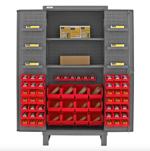 Durham HDC36-60-2S6D1795 Cabinet, 12 Gauge, 2 Shelves, 6 Door Shelves, 60 Red Bins, 36 X 24 X 78