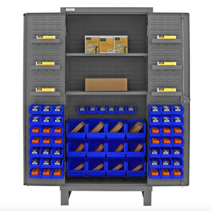 Durham HDC36-60-2S6D5295 Cabinet, 12 Gauge, 2 Shelves, 6 Door Shelves, 60 Blue Bins, 36 X 24 X 78