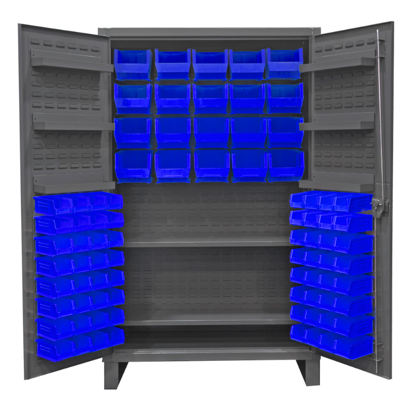 Durham HDC48-84-2S6D5295 Cabinet, 12 Gauge, 2 Shelves, 6 Door Shelves, 84 Blue Bins, 48 X 24 X 78