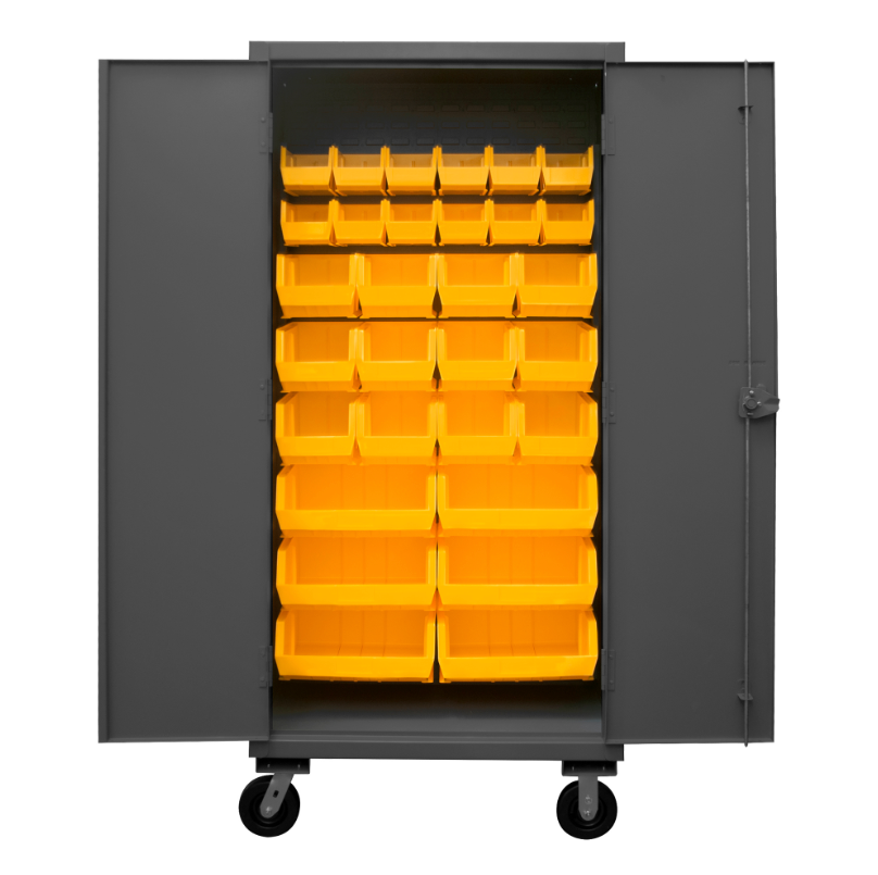 Durham HDCM36-30-95 Mobile Cabinet, 12 Gauge, 30 Yellow Bins, 36 X 24 X 81