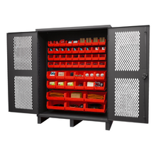 Load image into Gallery viewer, Durham HDCV60-54B-1795 Ventilated Cabinet, 12 Gauge, 54 Red Bins, 60 X 24 X 78