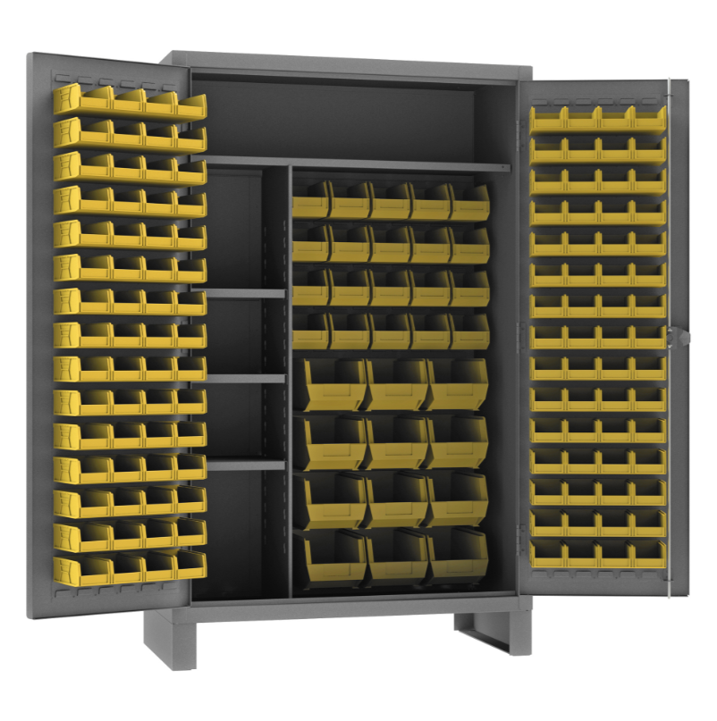 Durham HDJC244878-156-4S95 Maintenance Cabinet, 12 Gauge, 4 Shelves, 156 Yellow Bins, 48 X 24 X 78