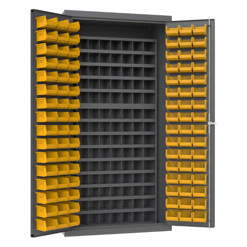 Durham 3501-DLP-72/40B-96-95 Cabinet, 14 Gauge, 112 Steel Bins, 96 Yellow Bins, 36 X 24 X 72