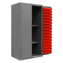 Load image into Gallery viewer, Durham 3501-DLP-PB-96-2S-1795 Cabinet, 14 Gauge, Pegboard, 2 Shelves, 96 Red Bins, 36 X 24 X 72