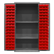 Load image into Gallery viewer, Durham 3501-DLP-PB-96-2S-1795 Cabinet, 14 Gauge, Pegboard, 2 Shelves, 96 Red Bins, 36 X 24 X 72