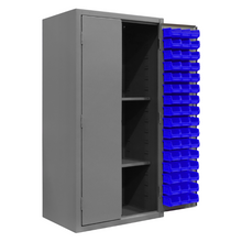 Load image into Gallery viewer, Durham 3501-DLP-PB-96-2S-5295 Cabinet, 14 Gauge, Pegboard, 2 Shelves, 96 Blue Bins, 36 X 24 X 72