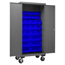 Load image into Gallery viewer, Durham 3501M-BLP-30-5295 Mobile Cabinet, 14 Gauge, 30 Blue Bins, 36 X 24 X 81