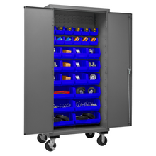 Load image into Gallery viewer, Durham 3501M-BLP-30-5295 Mobile Cabinet, 14 Gauge, 30 Blue Bins, 36 X 24 X 81