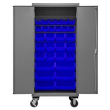 Load image into Gallery viewer, Durham 3501M-BLP-30-5295 Mobile Cabinet, 14 Gauge, 30 Blue Bins, 36 X 24 X 81