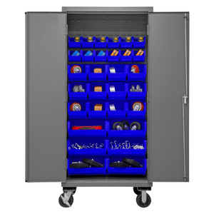 Durham 3501M-BLP-30-5295 Mobile Cabinet, 14 Gauge, 30 Blue Bins, 36 X 24 X 81