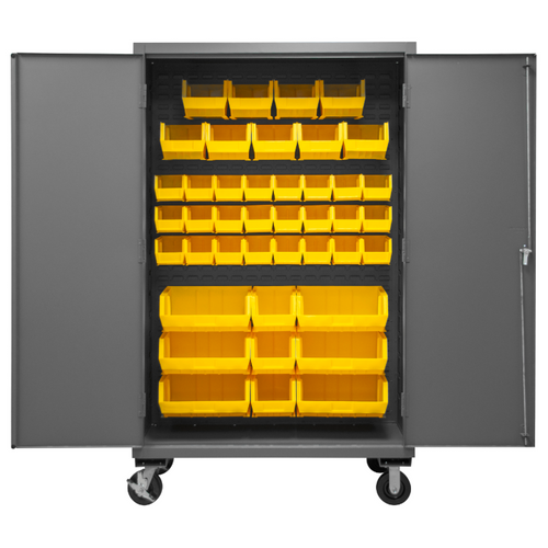 Durham 2502M-BLP-42-95 Mobile Cabinet, 16 Gauge, 42 Yellow Bins, 48 X 24 X 81