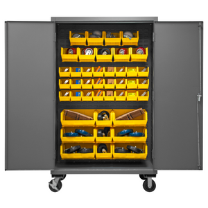 Durham 2502M-BLP-42-95 Mobile Cabinet, 16 Gauge, 42 Yellow Bins, 48 X 24 X 81