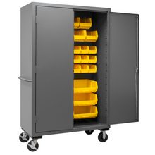 Load image into Gallery viewer, Durham 2502M-BLP-42-95 Mobile Cabinet, 16 Gauge, 42 Yellow Bins, 48 X 24 X 81