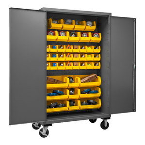 Durham 2502M-BLP-42-95 Mobile Cabinet, 16 Gauge, 42 Yellow Bins, 48 X 24 X 81