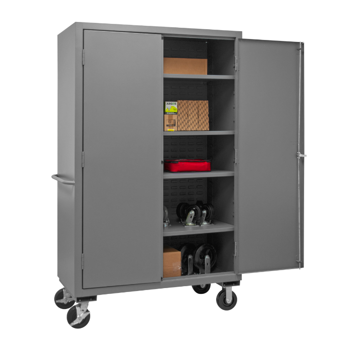 Durham 2502M-BLP-4S-95 Mobile Cabinet, 16 Gauge, 4 Shelves, 48 X 24 X 81