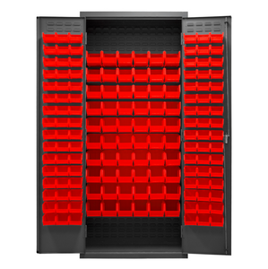 Durham 2603-156B-1795 Cabinet, 16 Gauge, 156 Red Bins, 36 X 18 X 84