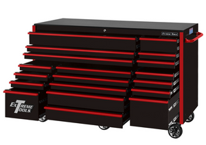 Extreme Tools RX722519RCBKRD-X  72" Rx Series 19-drawer 25" Deep Roller Cabinet, 150 Lb Slides - Black W/Red Handles