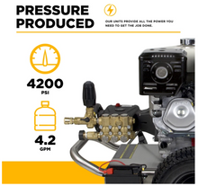 Load image into Gallery viewer, BE B4213HESAS 4,200 PSI 4.2 GPM Cold Water Gas Pressure Washer with Honda GX390 Electric Start Engine and CP Triplex Pump on Stainless Steel Frame