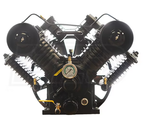 EMAX APP4V1043TP 10HP 43CFM Displacement 2 Stage Reciprocating Pressure Lubricated Bare Pump w/ flywheel