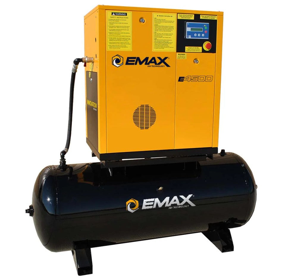 EMAX ERV0071201 7.5HP 1PH 24CFM Energy Efficient Variable Speed Industrial Rotary Screw Compressor Mounted on 120G Hor.Tank (no dryer)
