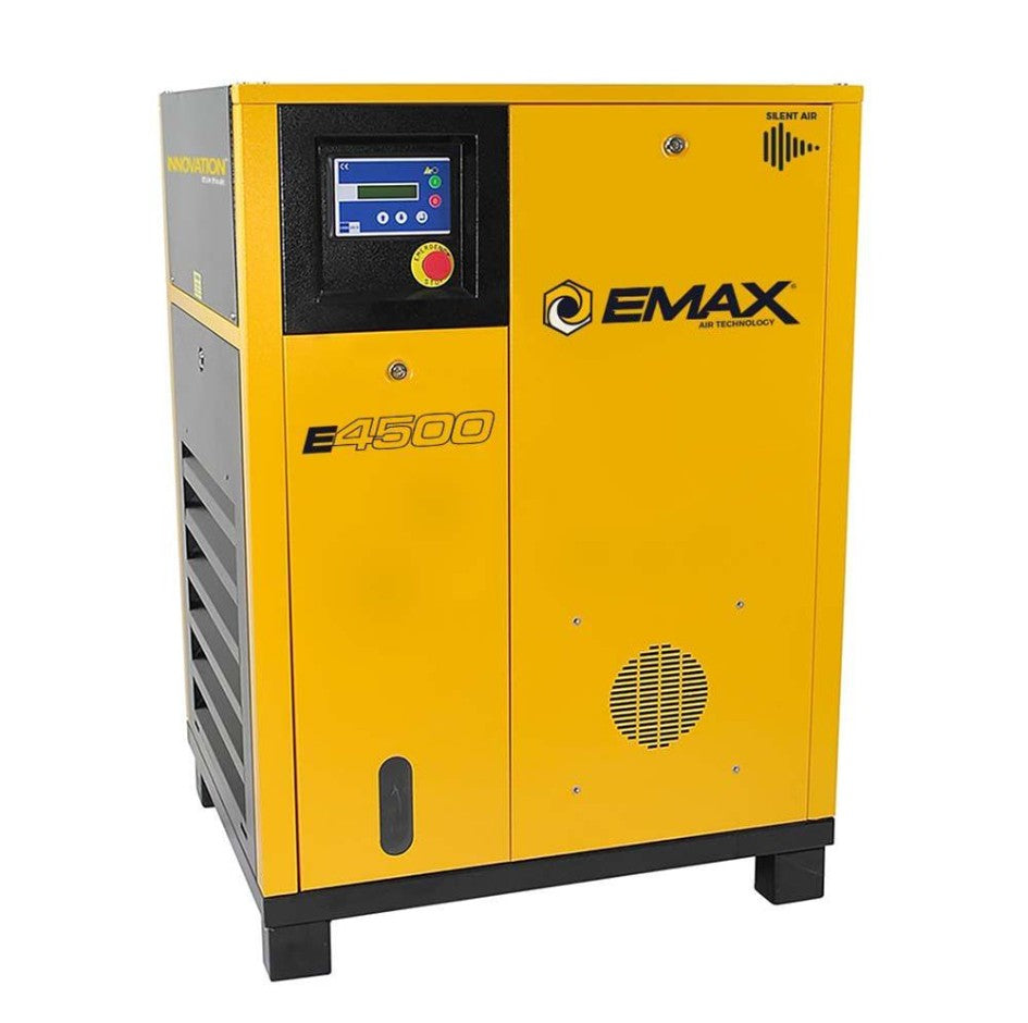EMAX ERV0050003 5HP 3PH 208-230V/460V 19CFM Energy Efficient Variable Speed Industrial Rotary Screw Compressor-TANKLESS -100,000 HR pump life