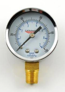 C.A. Technologies 52-58 Air Pressure Gauge, Bottom Mount, 1/4" MNPT, 100 psi