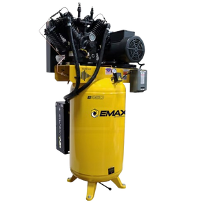 EMAX ESP10V080V3-460 Silent Air Industrial 10HP 38CFM 3- Phase 460V 2-Stage 80 Gal. Vertical Stationary Electric Air Compressor-W/ Pressure Lube Pump , Isolator Pads, Belt Tensioner, Continuous Run, Auto Drain