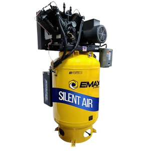 EMAX ESP10V120V3-208 Silent Air Industrial 10HP V4 38CFM 3- Phase 208/230V 2-Stage 120 Gal. Vertical Stationary Electric Air Compressor-W/ Pressure Lube Pump , Isolator Pads, Belt Tensioner, Continuous Run, Auto Drain