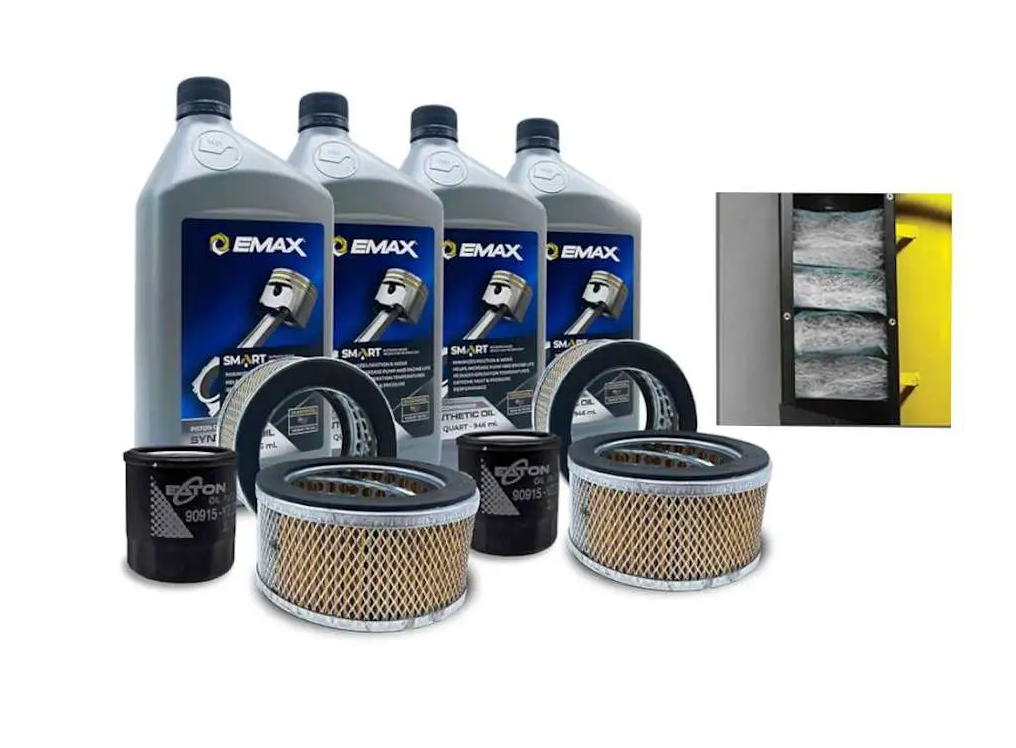 EMAX FKIT026AS Extended Lifetime Pump  Warranty Maintenance Kit w/  Smart Oil For  5HP - 7.5HP - 10HP Piston Compressor with Air Silencer 5 stage Filtration System - (4 )FILTER057 (16) FILTER107  (4) OILPIS102Q  (1) FILTER130 Oil Filter