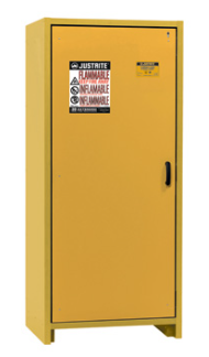 Justrite™ 30-Minute EN Flammable Safety Cabinet, 30 Gal., 3 shelves, 1 hybrid-close door, Yellow